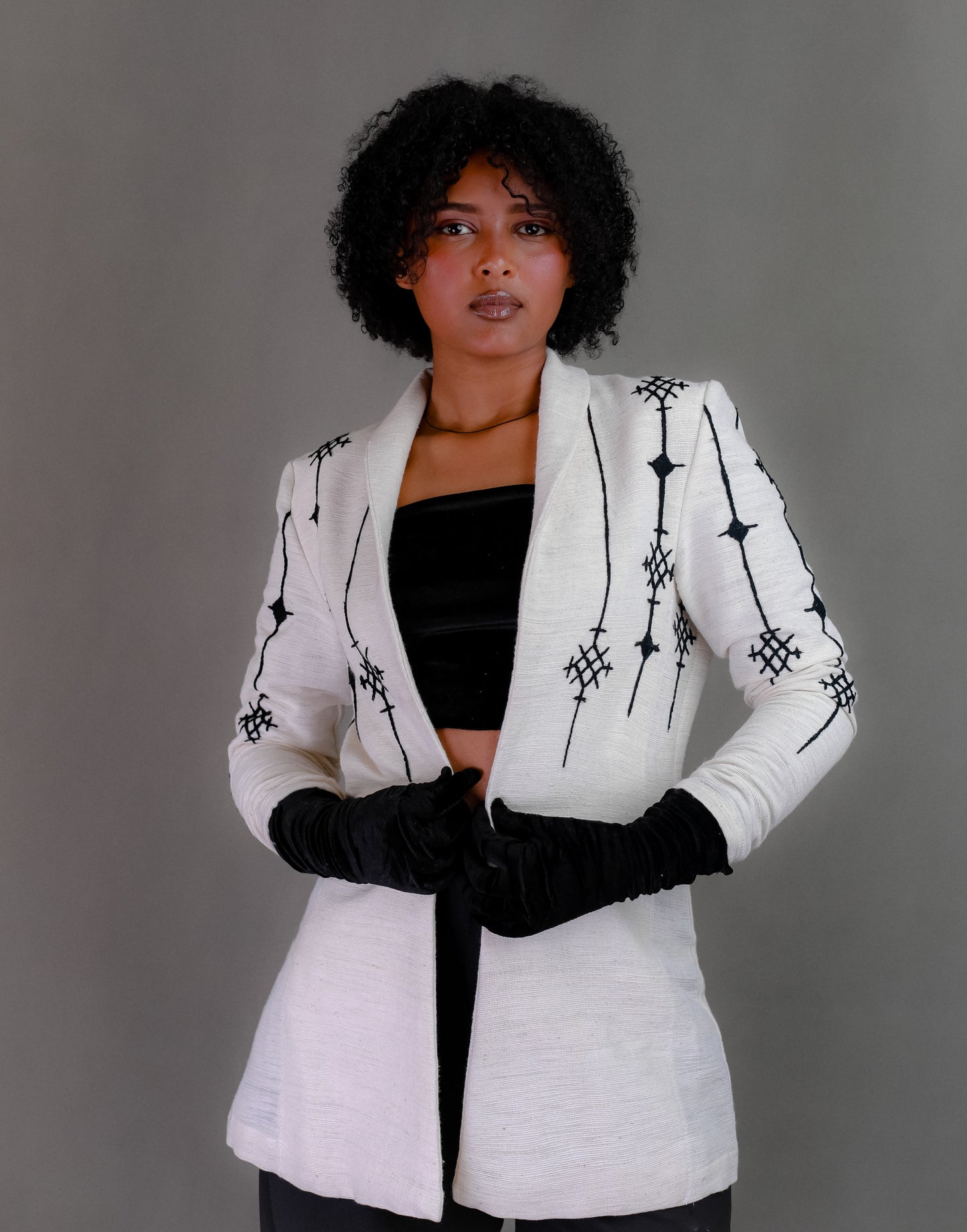 Black Cross Embroidery Design  Handwoven Habesha  Coat, Ethiopian Libs