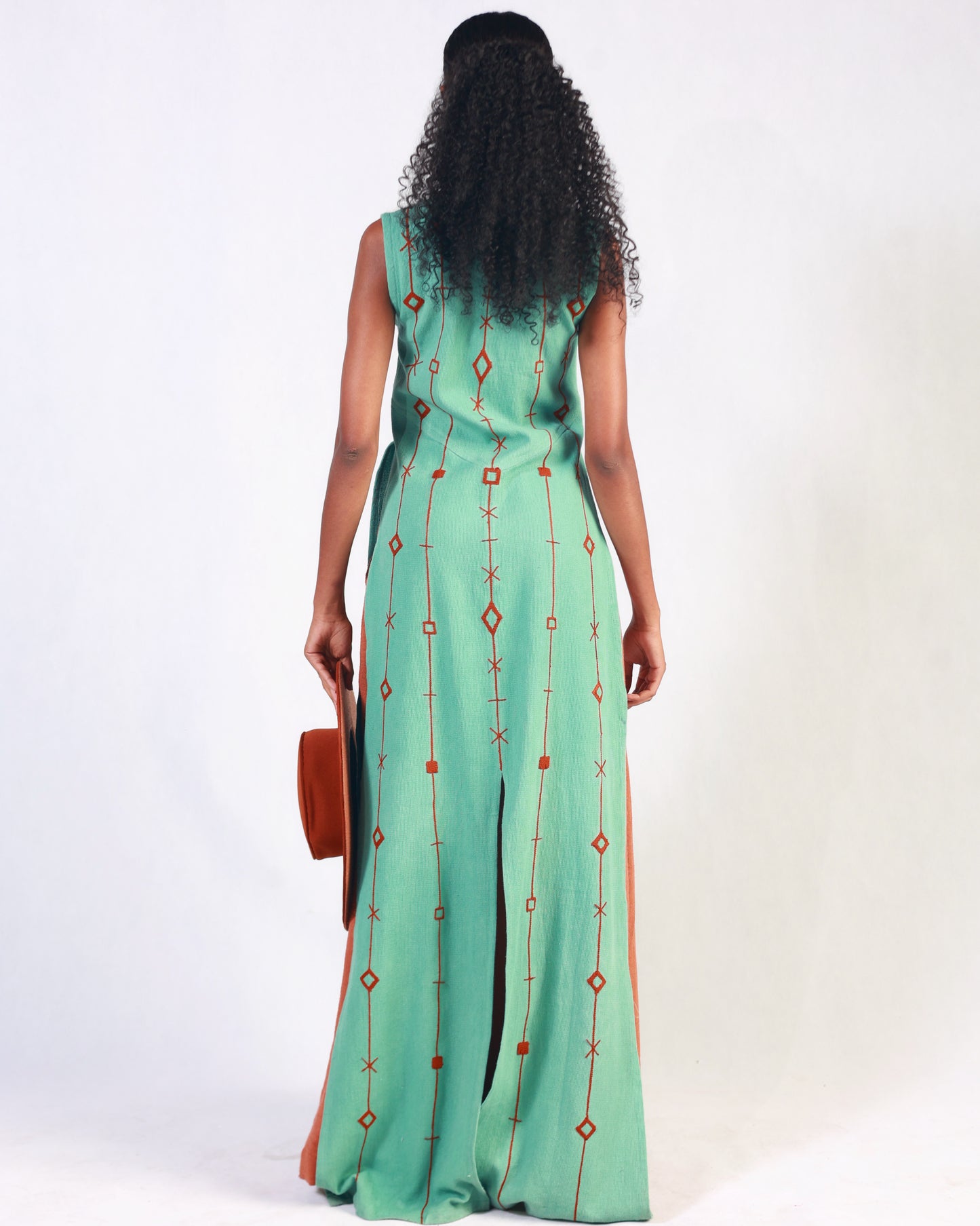 Sonia Embroidered Long Sleeveless Shirt  and Brown Trouser set – Ethiopian Elegance