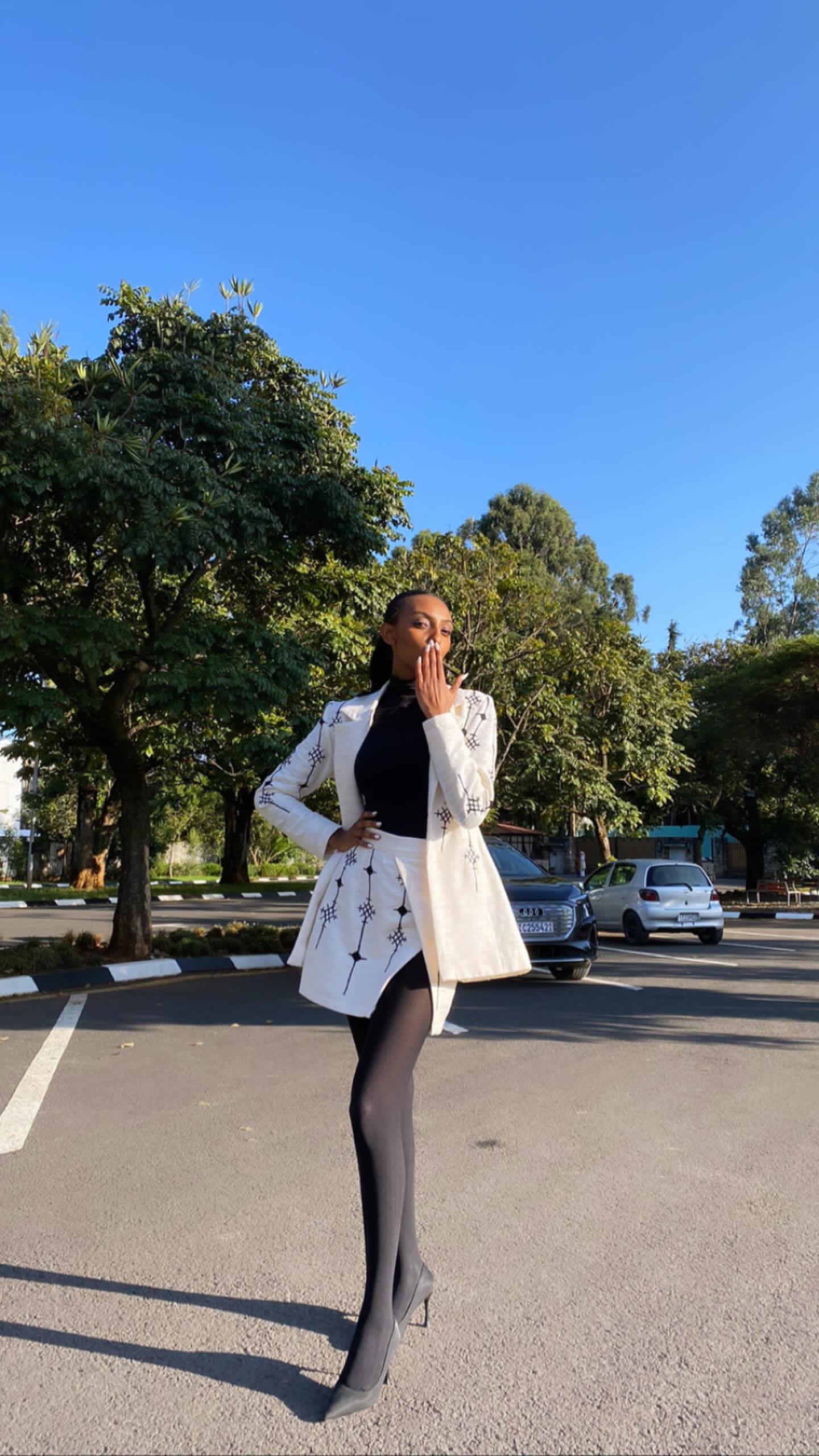 Ethiopian Elegance: Handwoven Habesha Coat & Skirts with Black Cross Embroidery