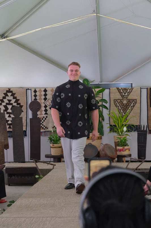 Ethiopian Black Shirt and Gray Trouser Set with Embroidery