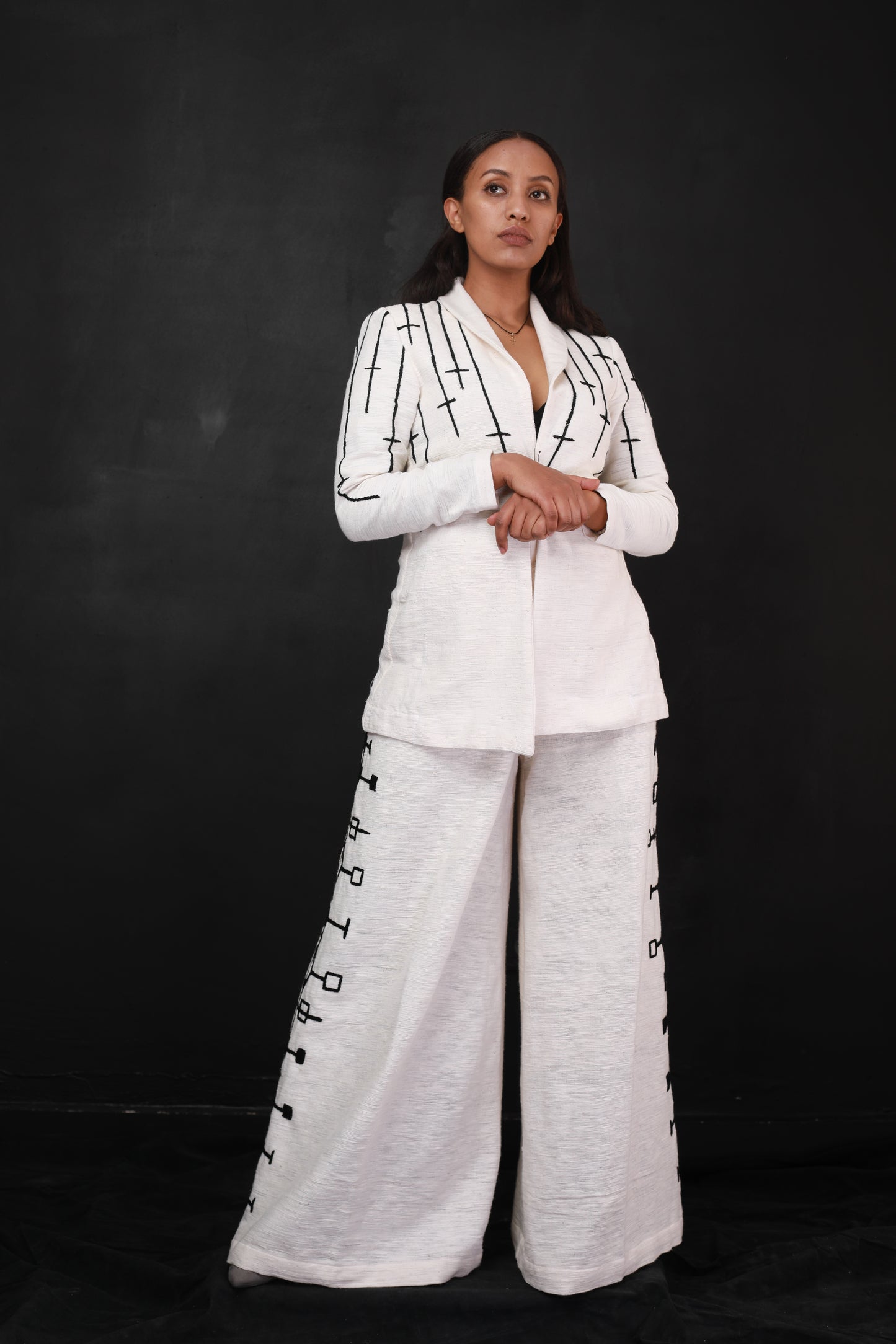 Black embroidery design pantsuit  Ethiopian Cloth , Habesha Libs የሀበሻ ልብስ