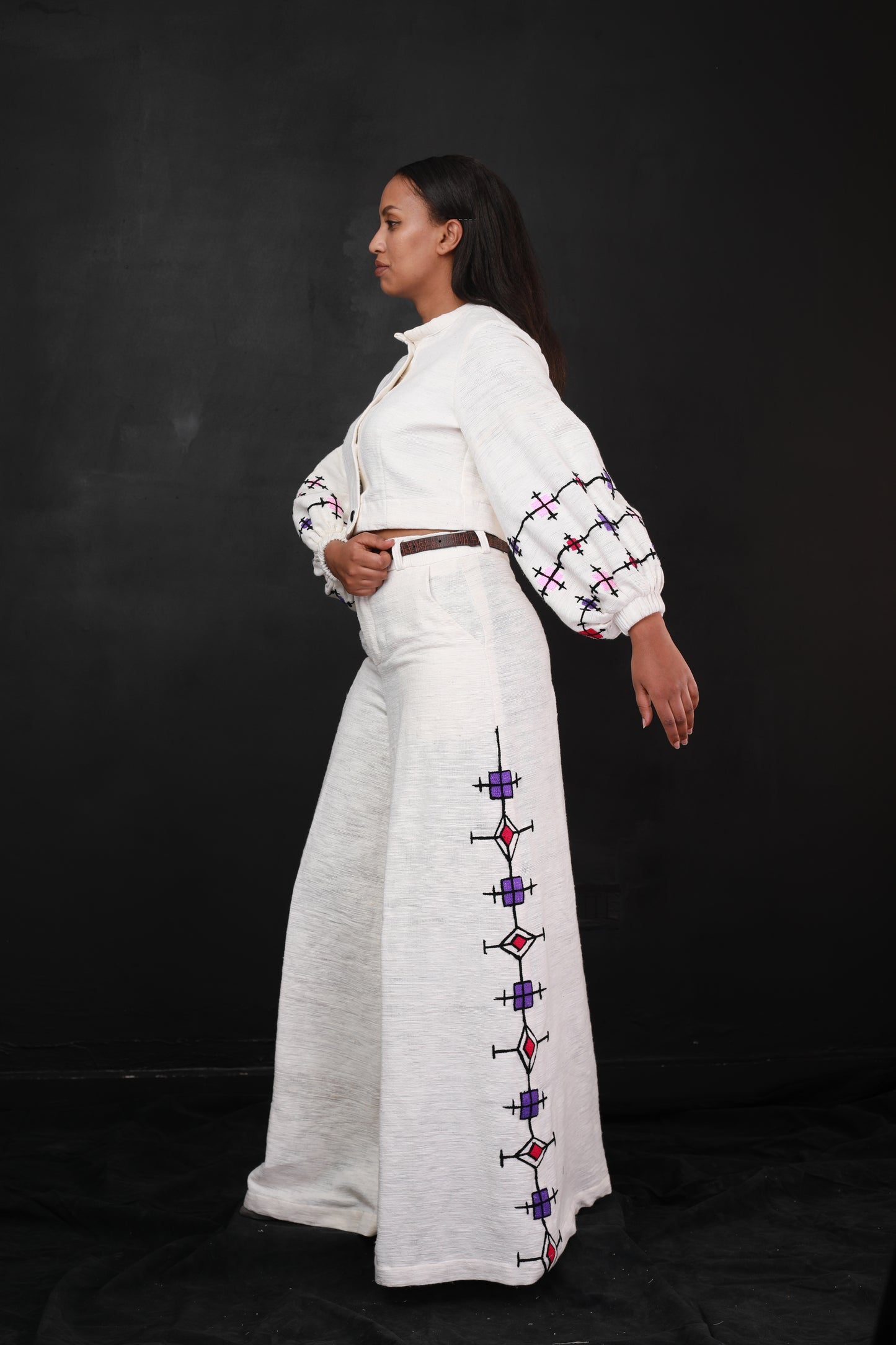 Handwoven Habesha Libs  crop top and pant, Ethiopian Modern Cloth