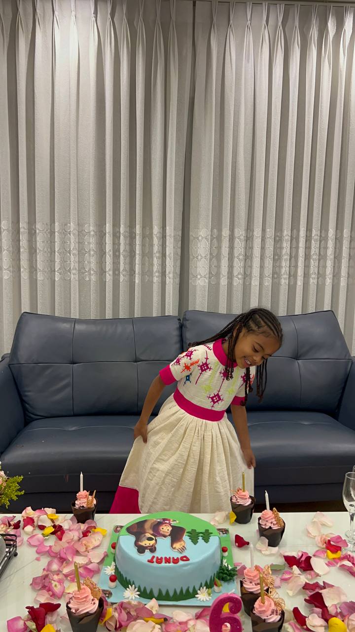 Kids' Black and Purple Design Habesha Dress
