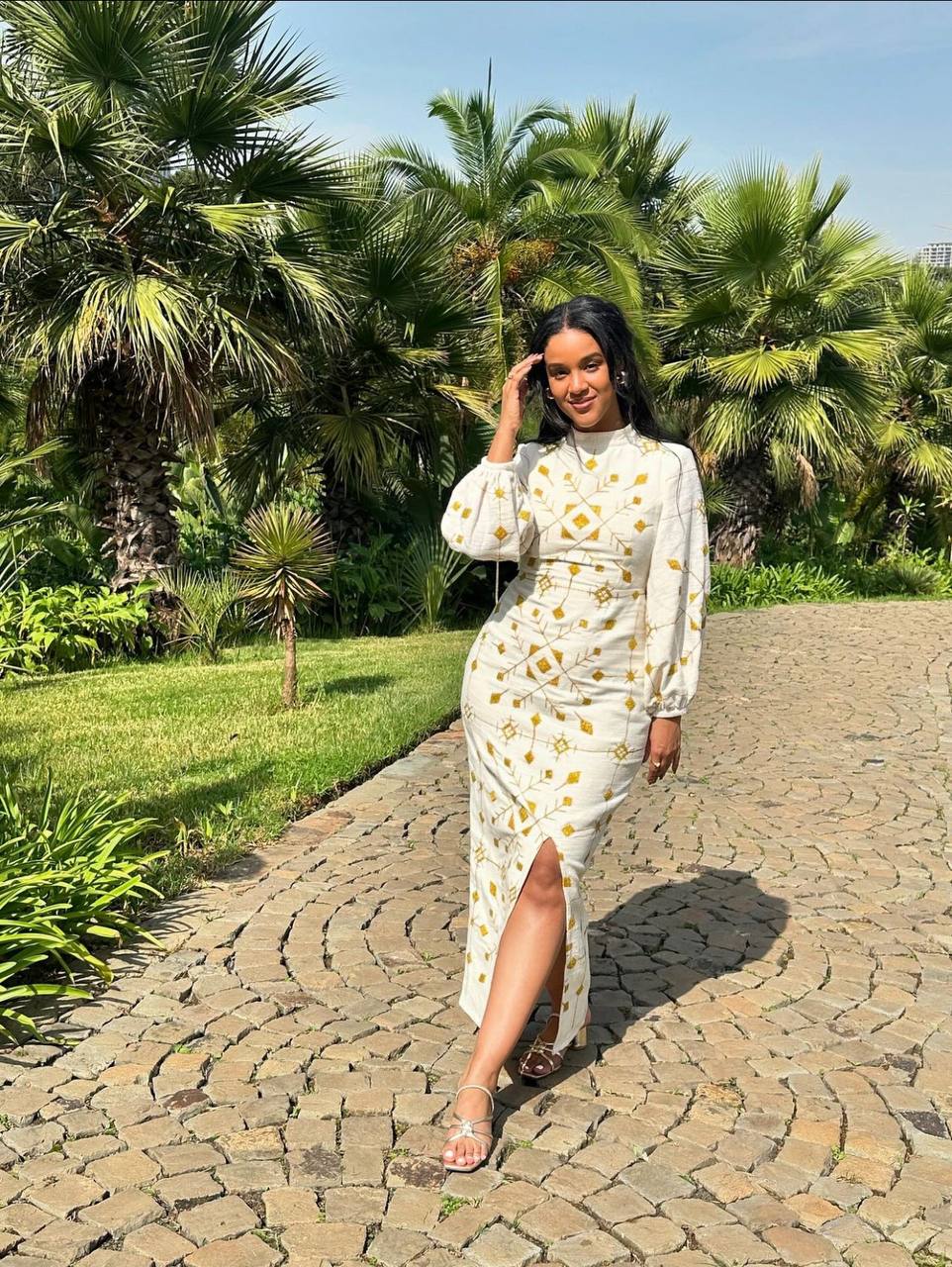 Queen of Sheba: Golden Embroidery Slim Fit Dress
