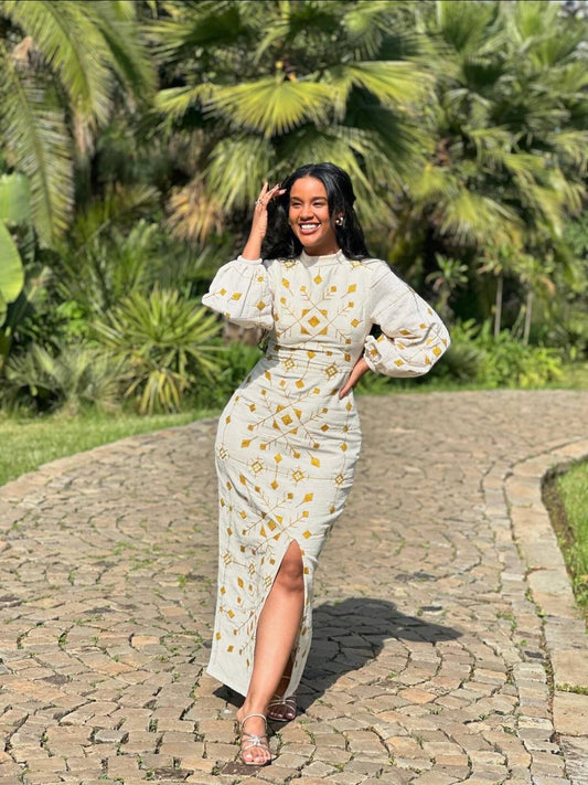 Queen of Sheba: Golden Embroidery Slim Fit Dress