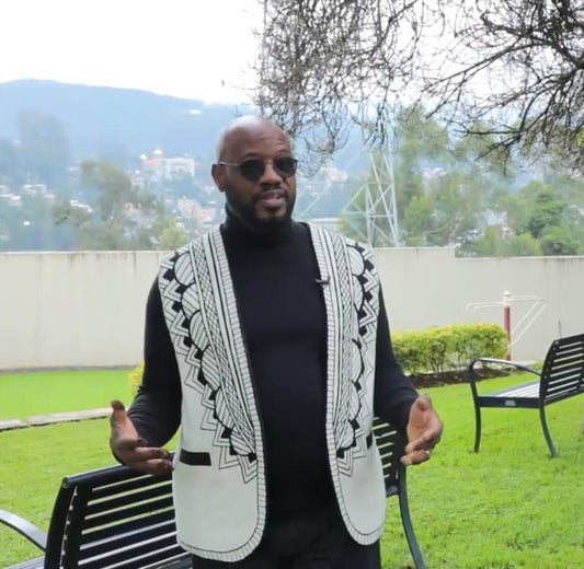 Timeless Sophistication: Ethiopian Heritage White Vest with Black Embroidery