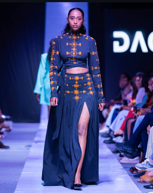Orange Embroidery Crop Top and Skirt Set