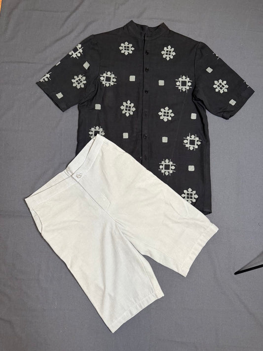 Men’s Traditional Ethiopian Shirt & Shorts Set with Embroidery – Modern Habesha Style