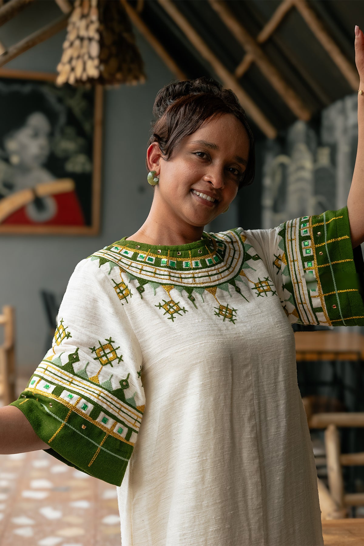 Olive Elegance Dress,Habesha Kemis