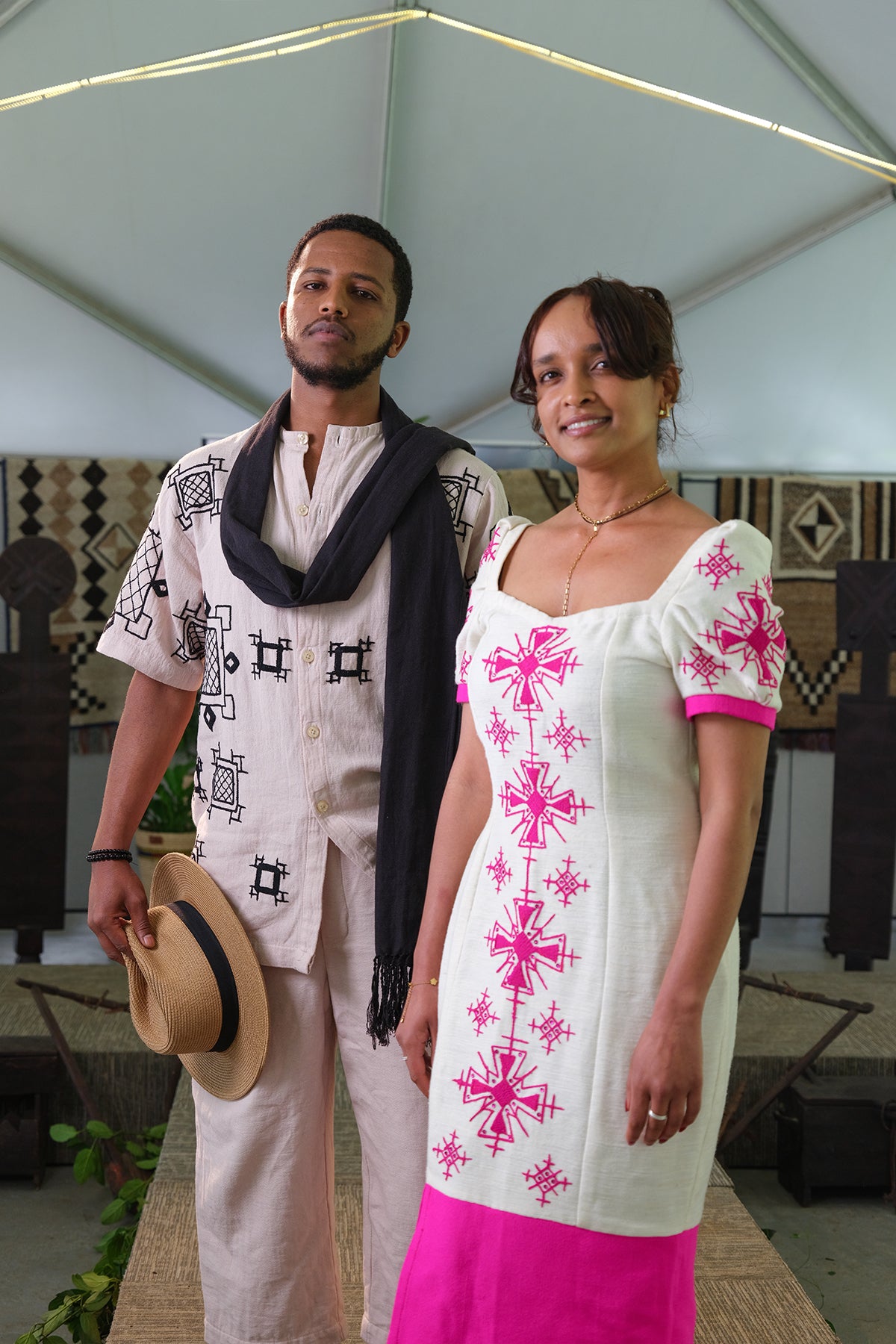 Elegant Heritage: Stylish Men's Habesha Fetil Fabric Outfit with Black Embroidery
