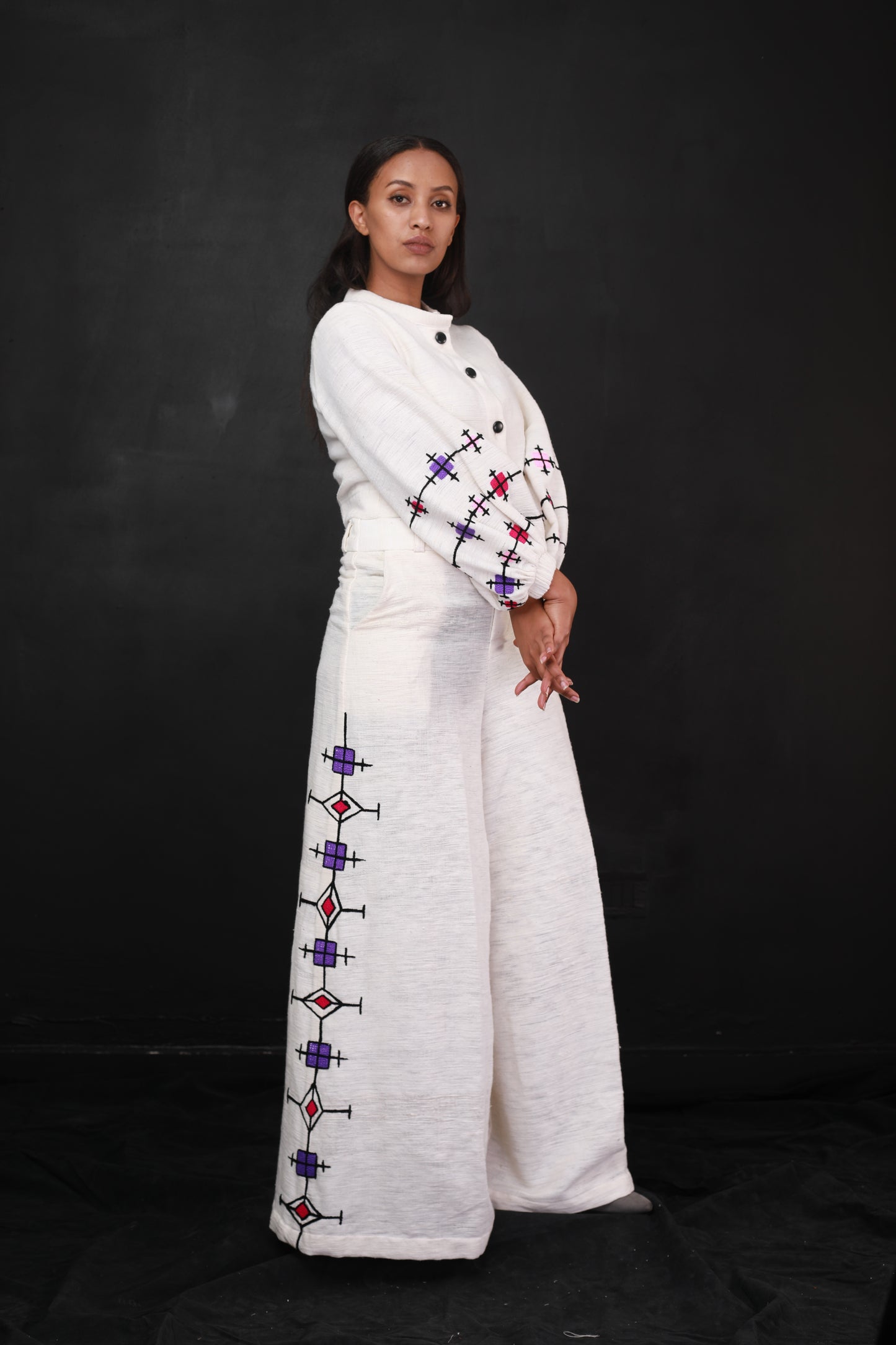 Handwoven Habesha Libs  crop top and pant, Ethiopian Modern Cloth