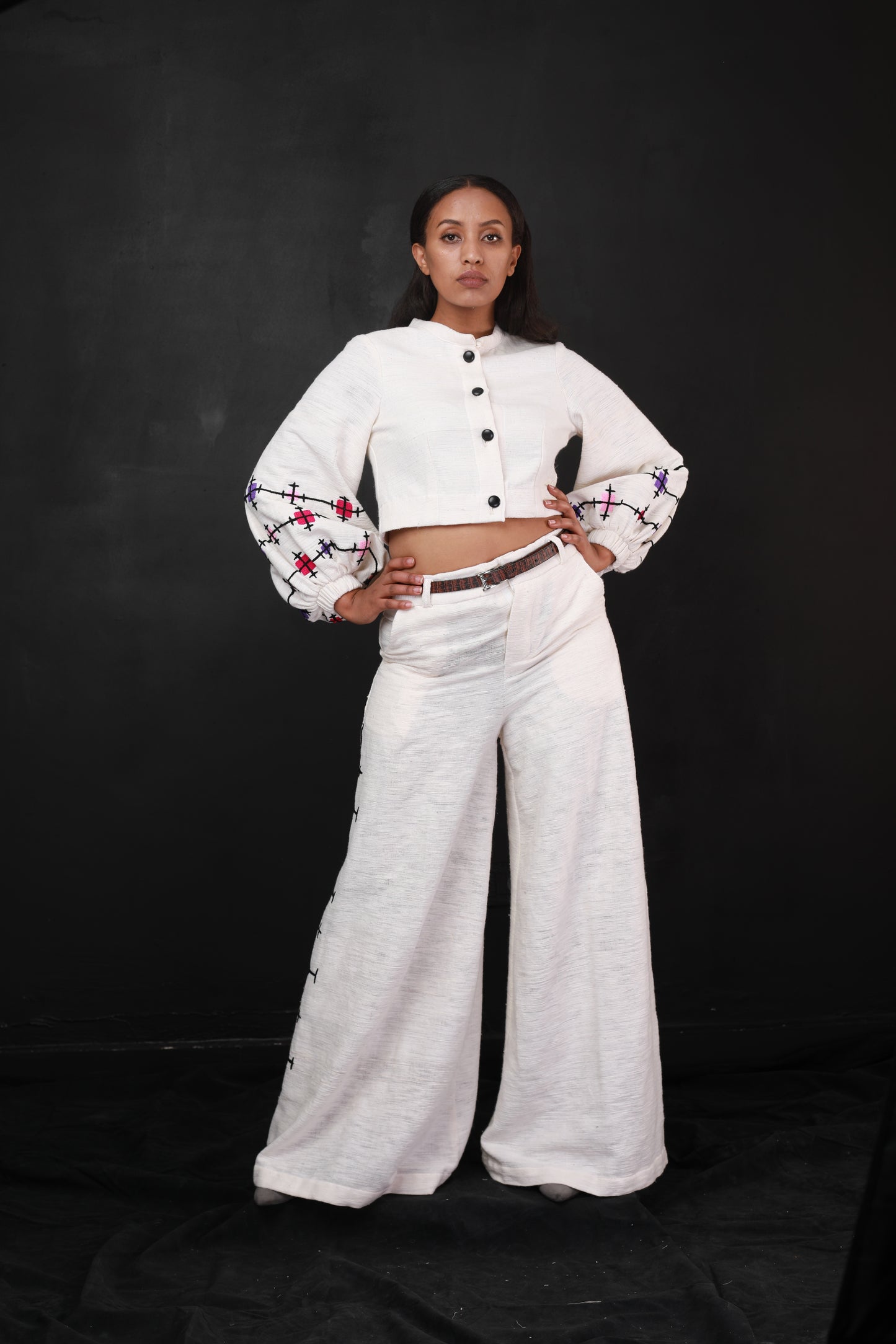 Handwoven Habesha Libs  crop top and pant, Ethiopian Modern Cloth
